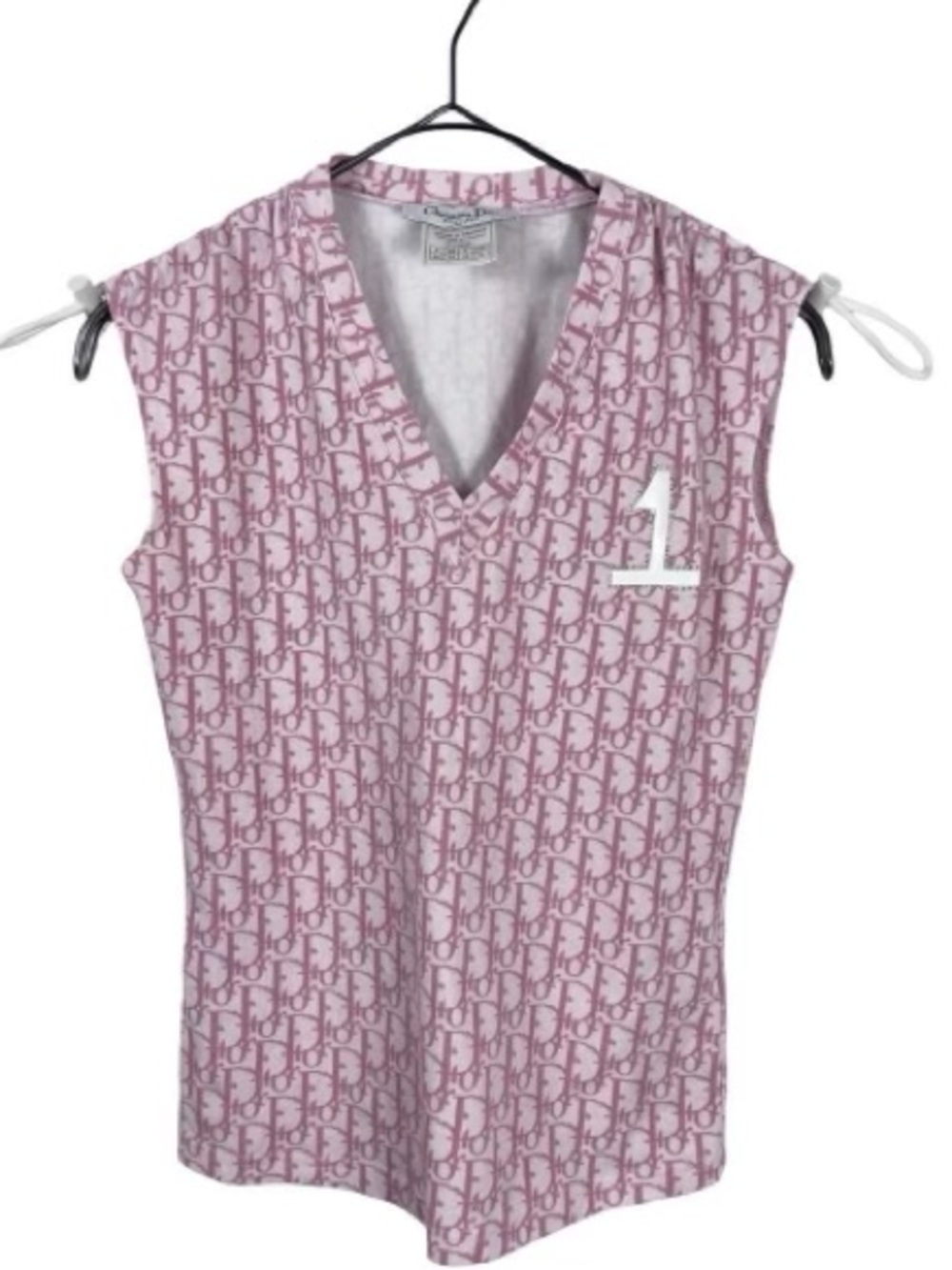 Dior Pink Trotter Monogram Sleeveless V-Neck Top